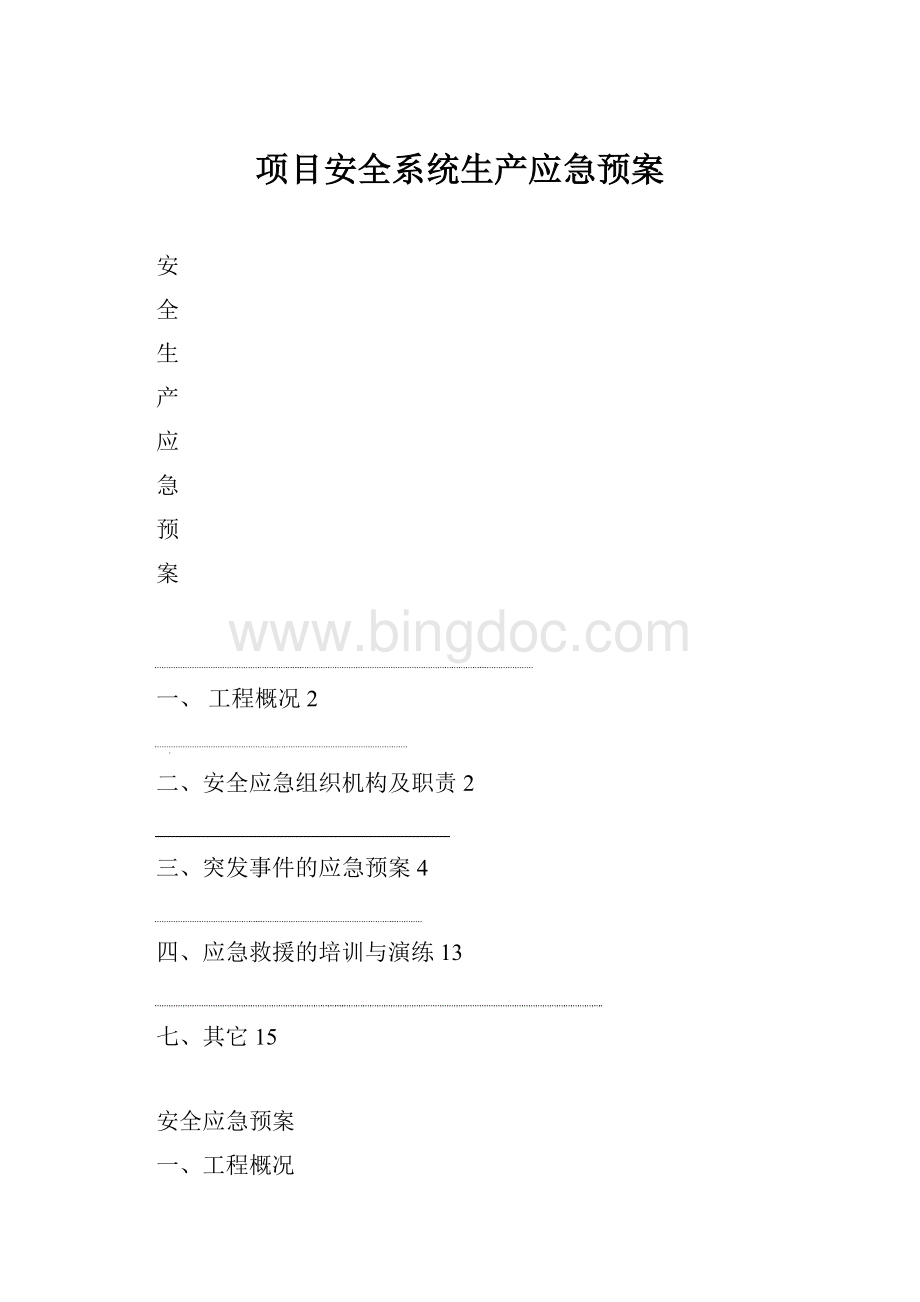 项目安全系统生产应急预案文档格式.docx_第1页