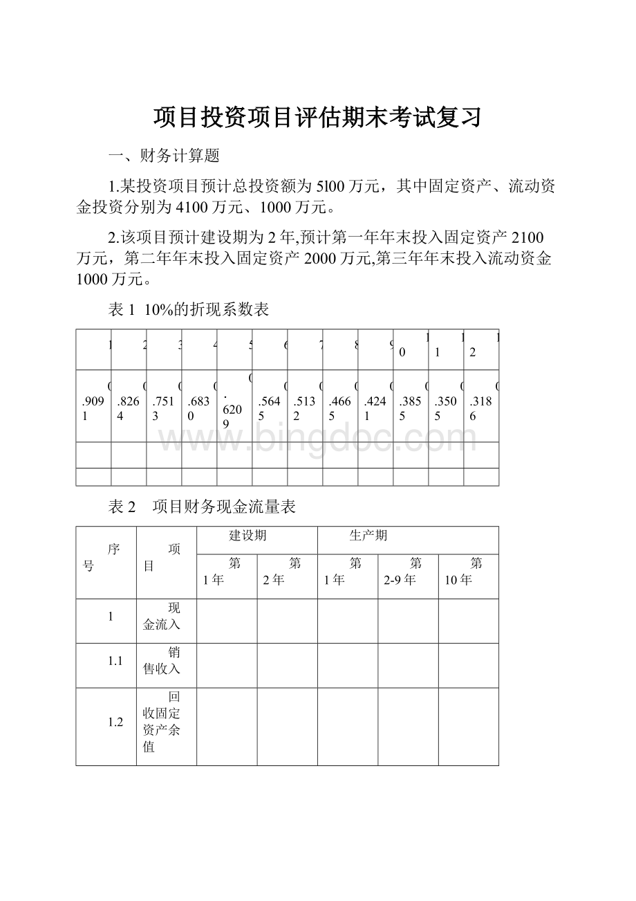 项目投资项目评估期末考试复习.docx