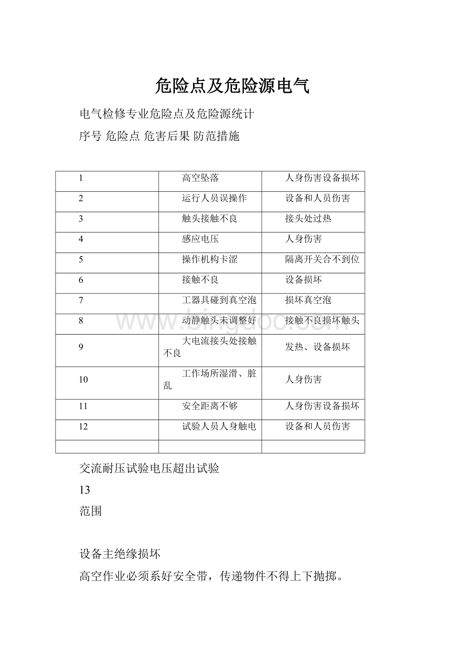 危险点及危险源电气Word格式文档下载.docx