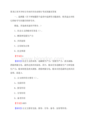 黑龙江省齐齐哈尔市讷河市农业银行考试真题及答案.docx