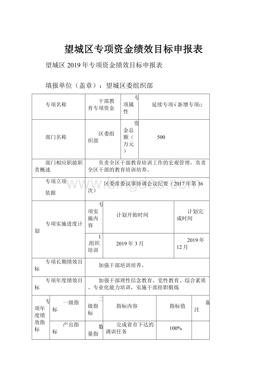 望城区专项资金绩效目标申报表Word文档下载推荐.docx_第1页