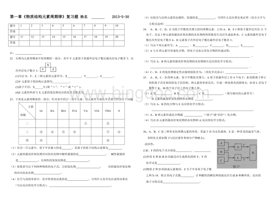 第一章物质结构元素周期律复习题.doc_第2页