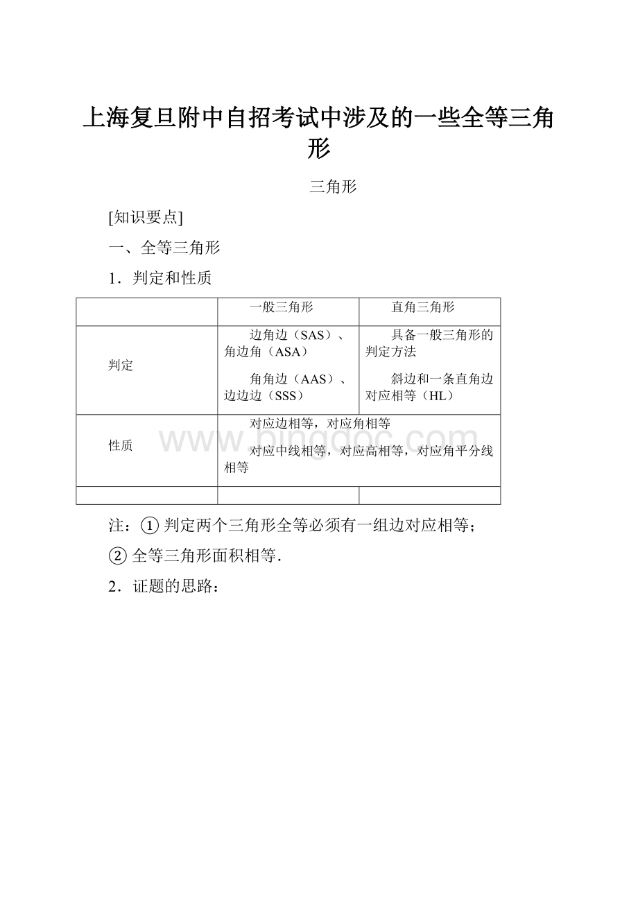 上海复旦附中自招考试中涉及的一些全等三角形.docx_第1页