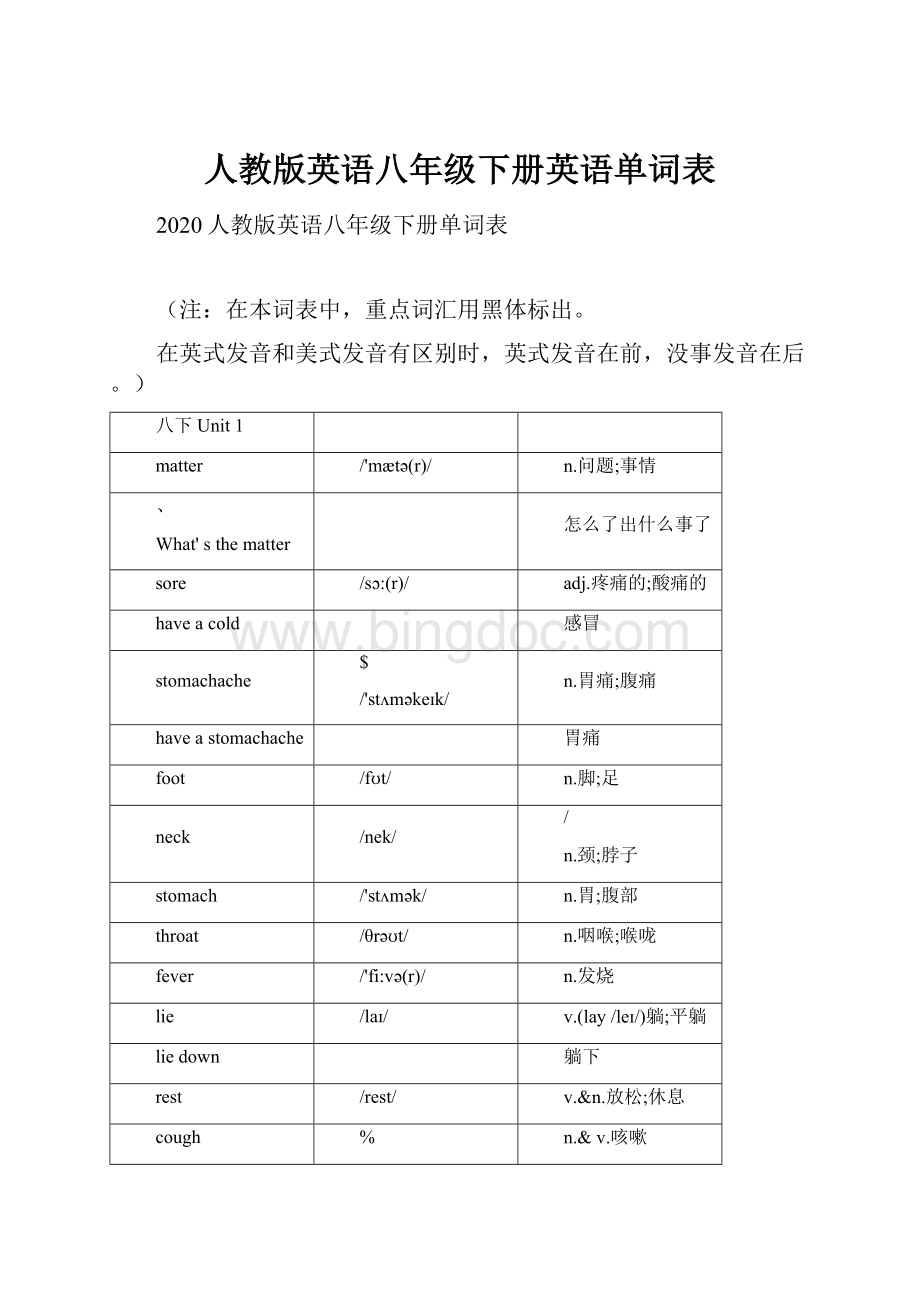 人教版英语八年级下册英语单词表Word文档格式.docx