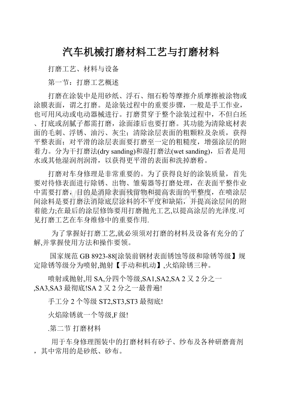 汽车机械打磨材料工艺与打磨材料.docx