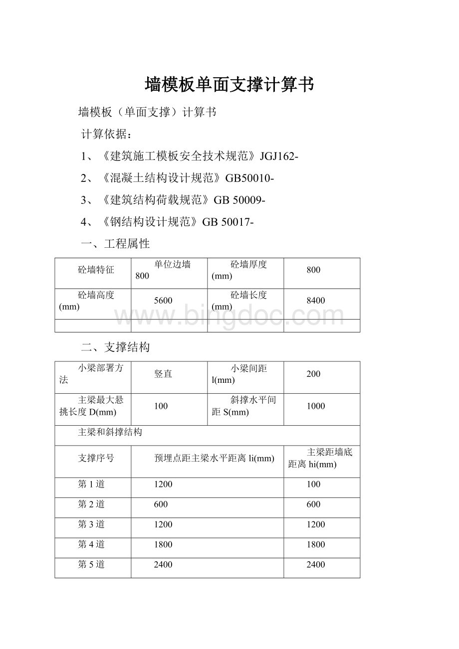 墙模板单面支撑计算书.docx_第1页