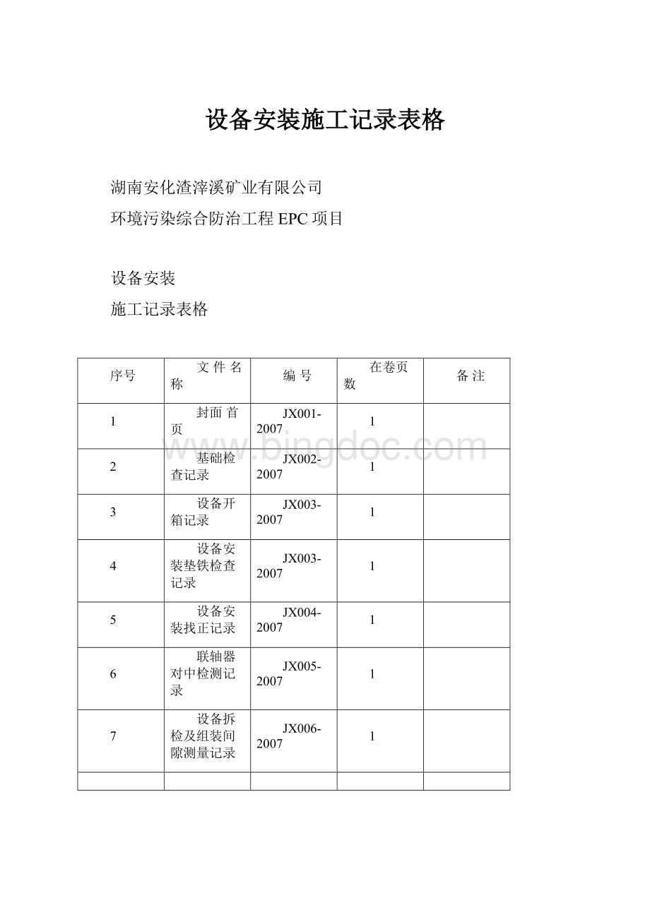 设备安装施工记录表格文档格式.docx