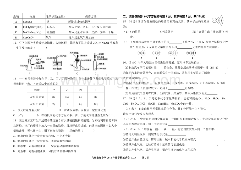 赤峰市中考化学模拟试题二文档格式.doc_第2页