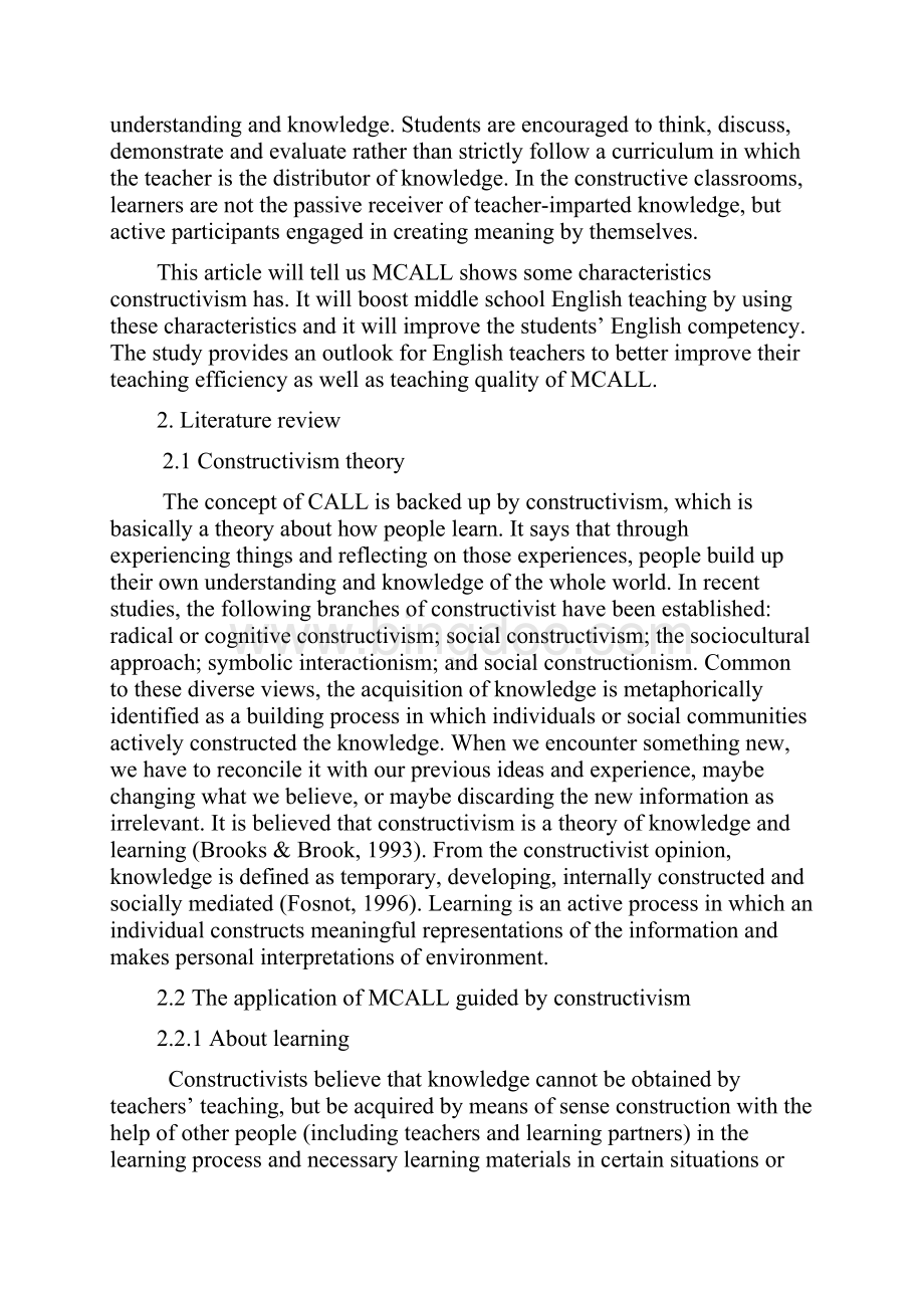 FLT in the middle school guided by constructivism in the MCALL文档格式.docx_第3页