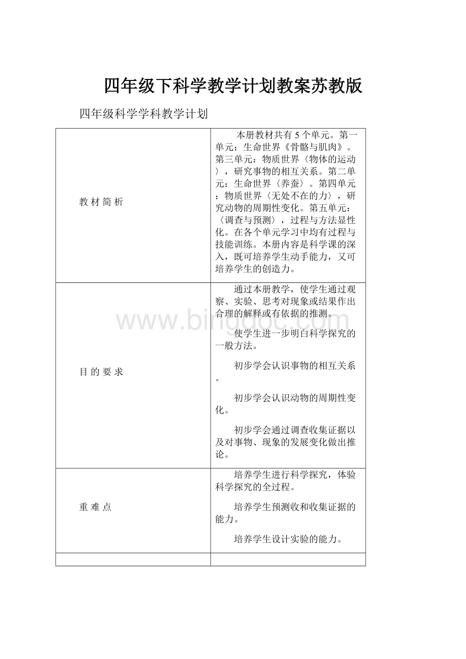 四年级下科学教学计划教案苏教版Word格式.docx