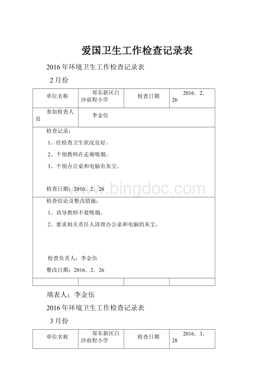 爱国卫生工作检查记录表Word文档下载推荐.docx_第1页