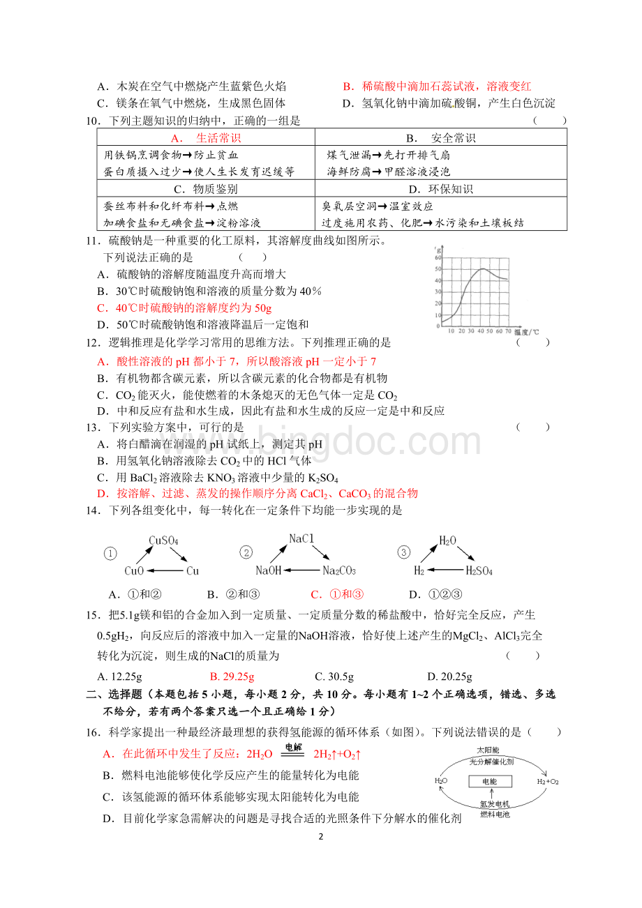 镇江市中考化学模拟试题.doc_第2页