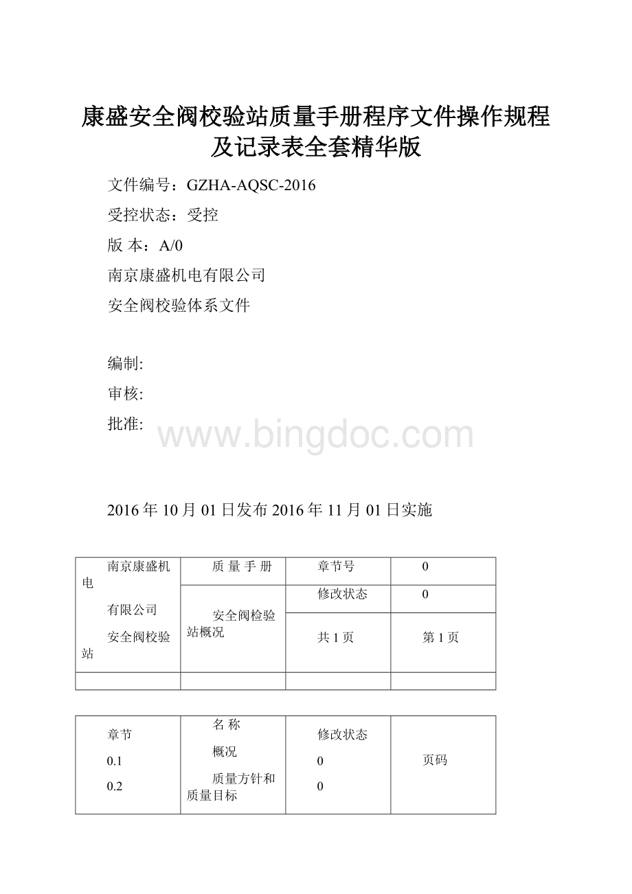 康盛安全阀校验站质量手册程序文件操作规程及记录表全套精华版Word文档下载推荐.docx