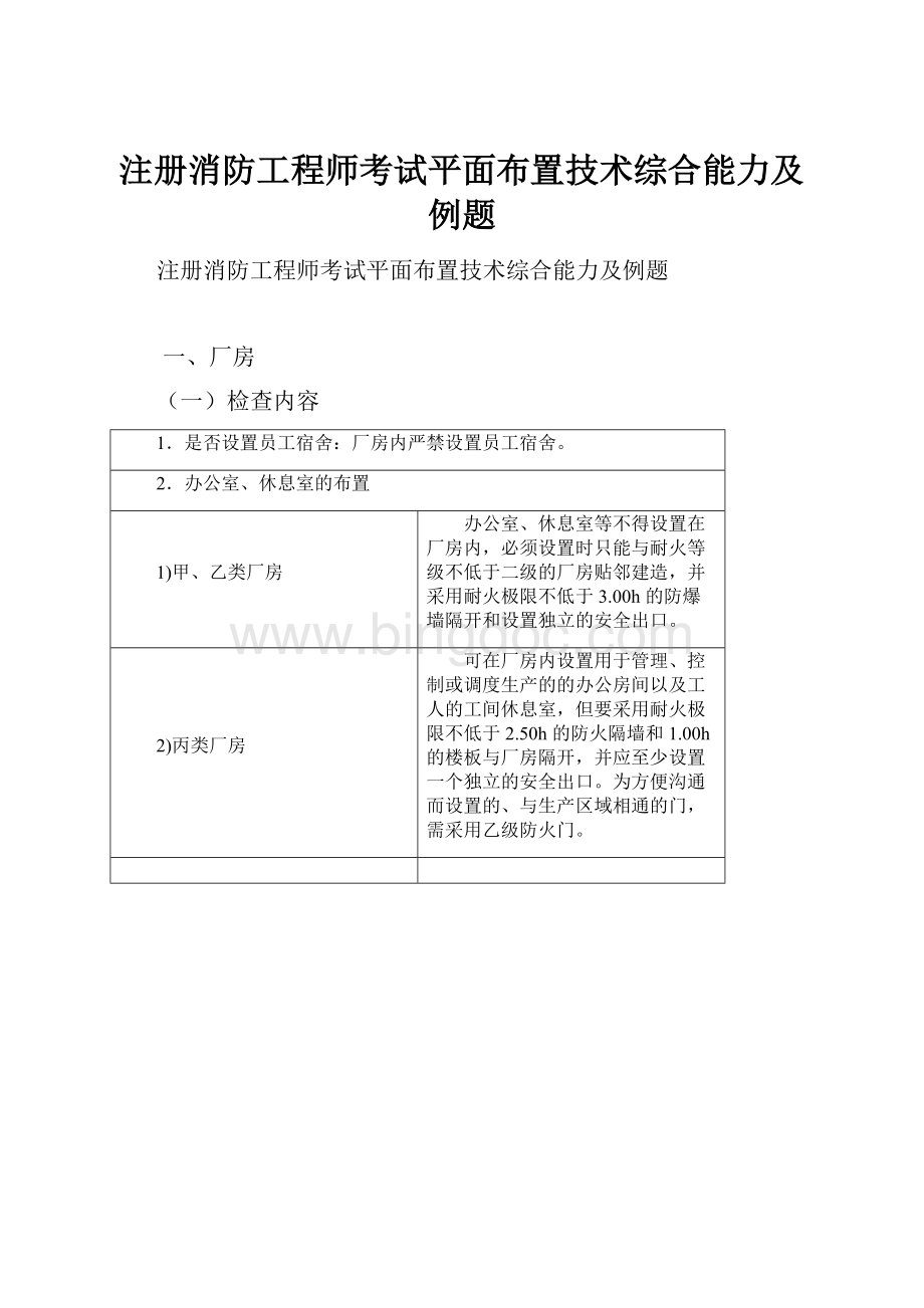 注册消防工程师考试平面布置技术综合能力及例题Word文档格式.docx_第1页