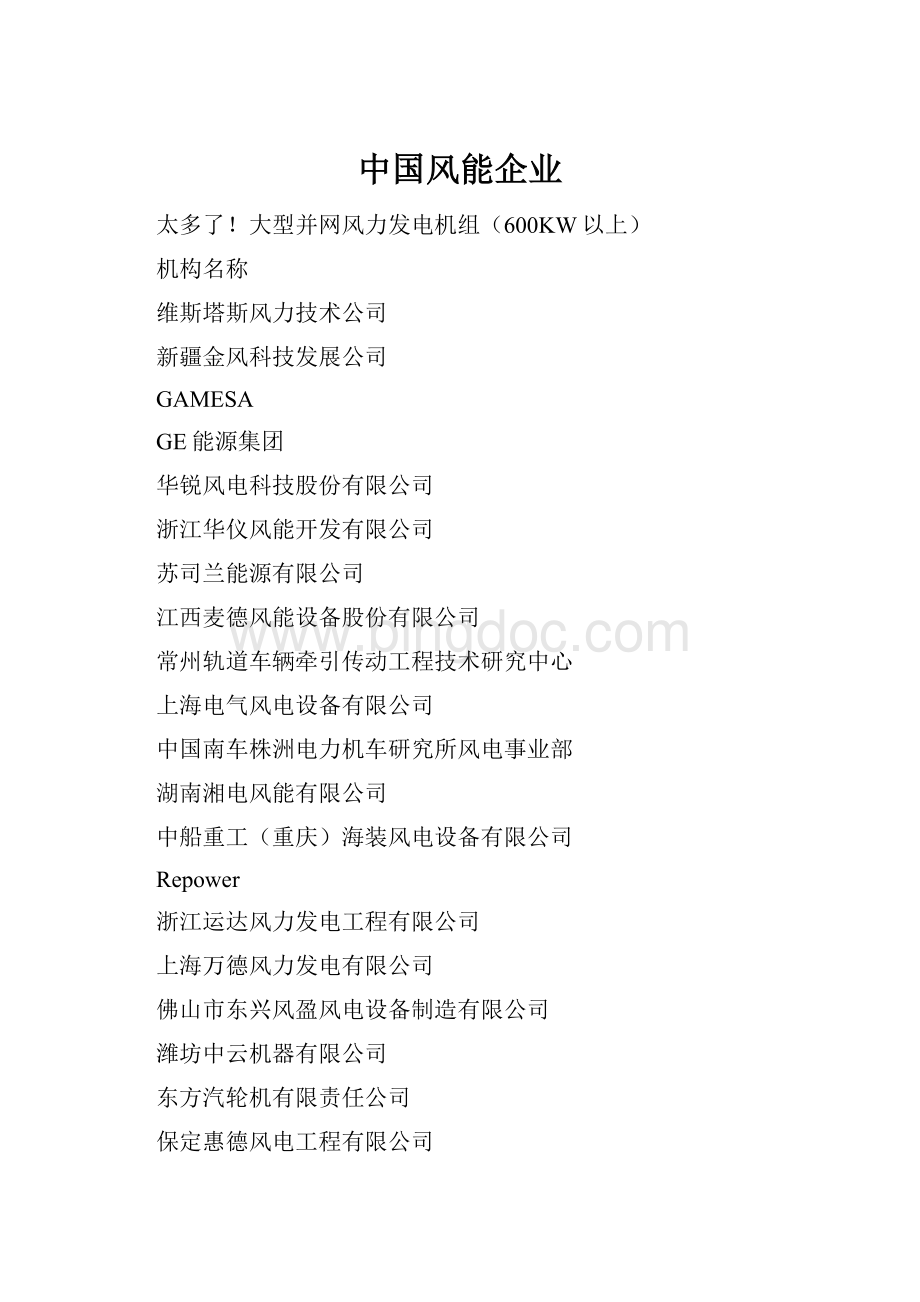 中国风能企业Word文档格式.docx
