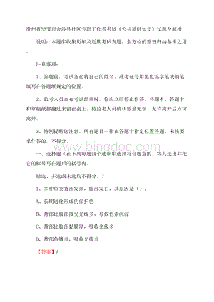 贵州省毕节市金沙县社区专职工作者考试《公共基础知识》试题及解析.docx