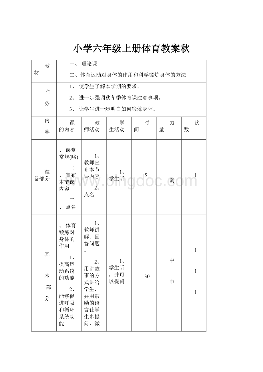 小学六年级上册体育教案秋Word文档格式.docx_第1页