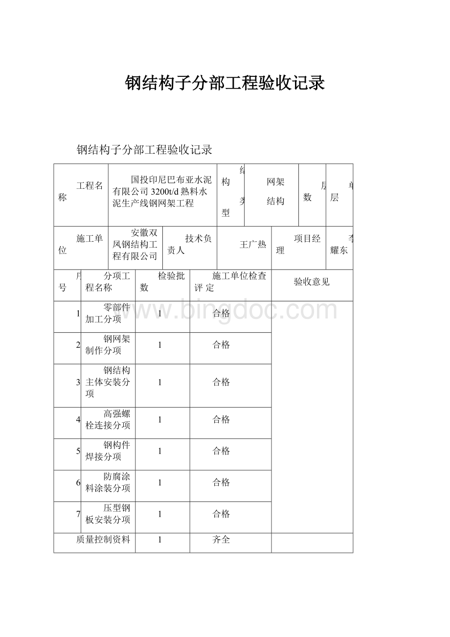 钢结构子分部工程验收记录.docx