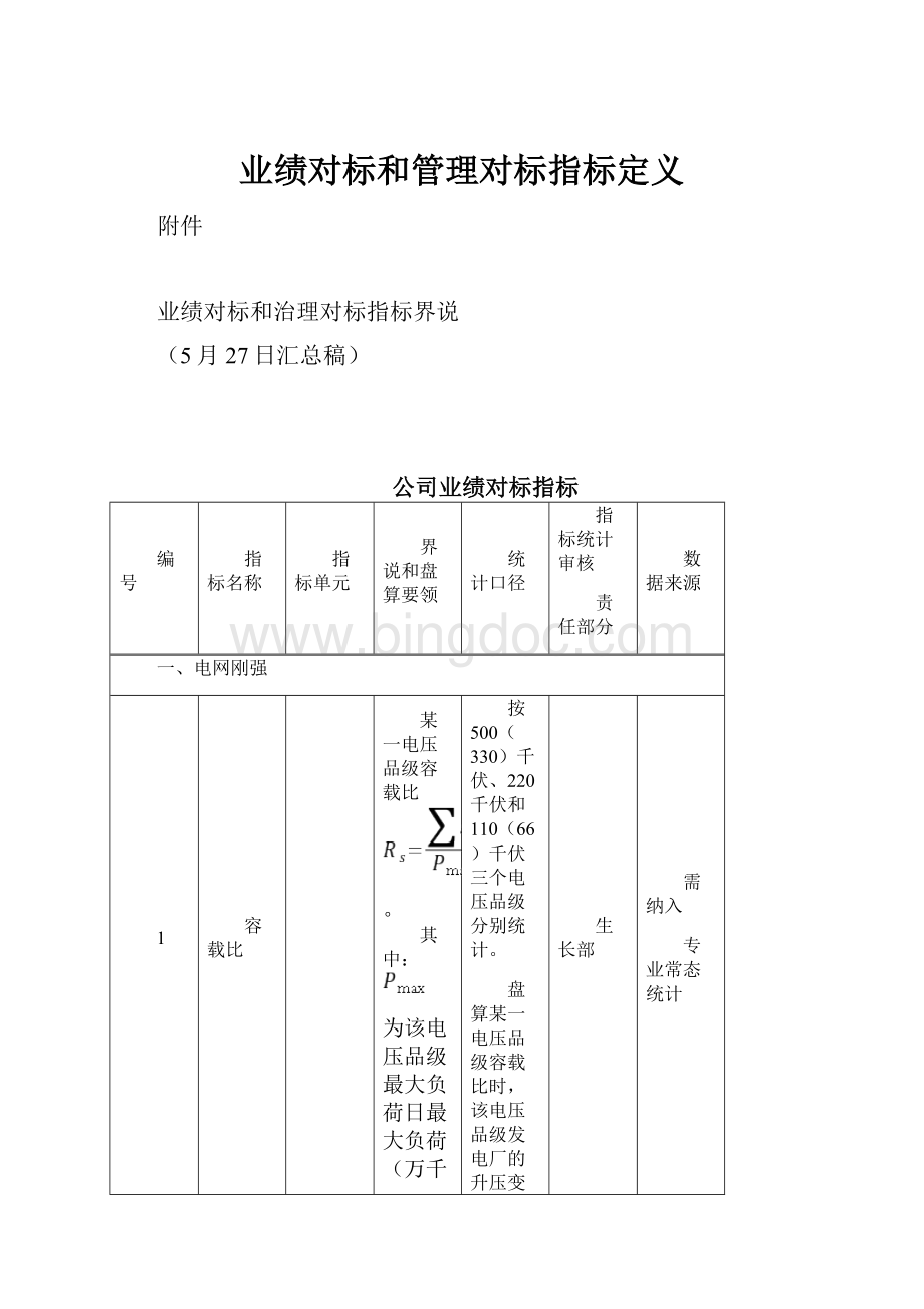 业绩对标和管理对标指标定义Word文件下载.docx