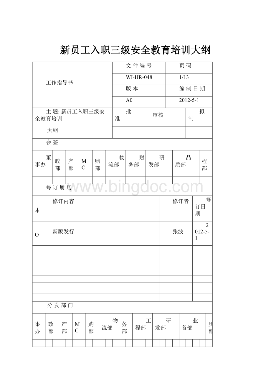 新员工入职三级安全教育培训大纲Word文件下载.docx