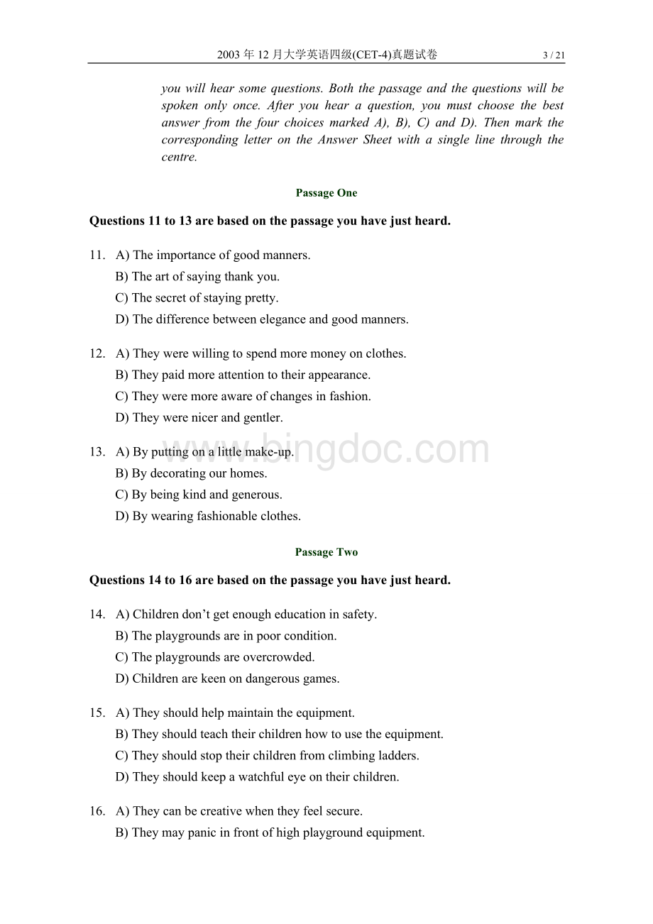 大学英语四级真题试卷及答案.doc_第3页