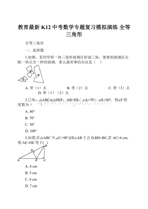 教育最新K12中考数学专题复习模拟演练 全等三角形.docx