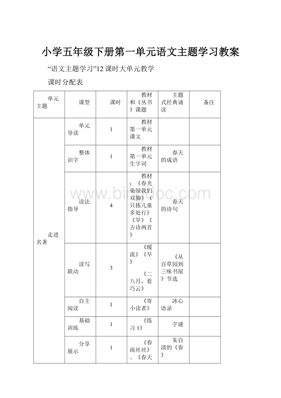 小学五年级下册第一单元语文主题学习教案Word格式文档下载.docx_第1页