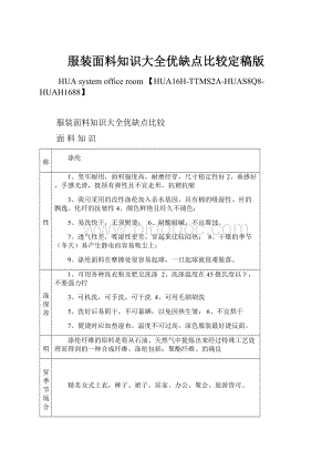 服装面料知识大全优缺点比较定稿版Word文件下载.docx