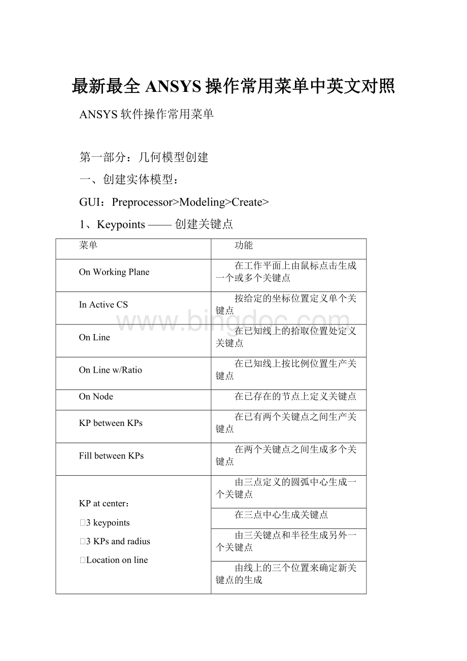 最新最全ANSYS操作常用菜单中英文对照Word文档下载推荐.docx_第1页