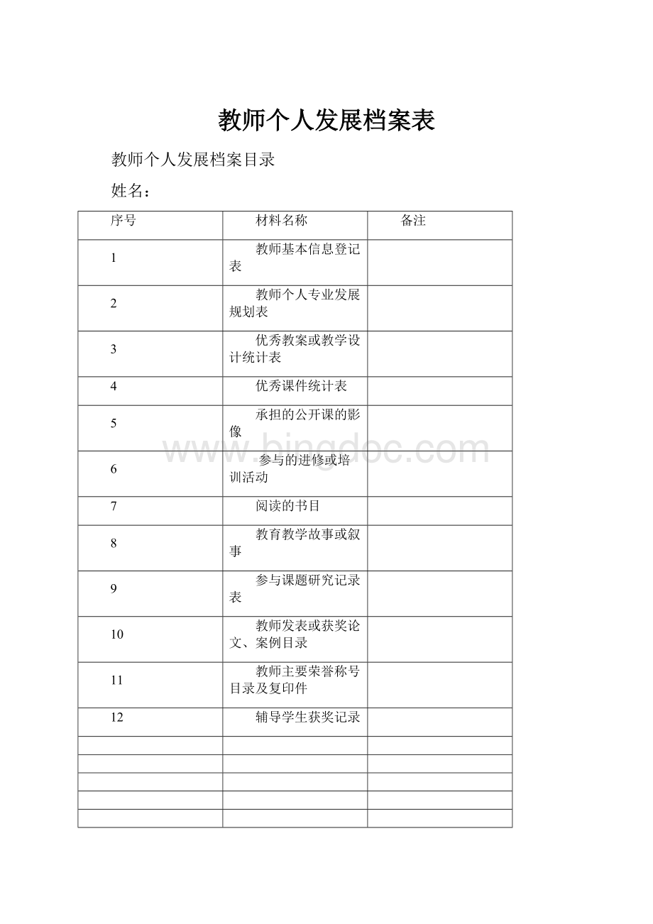 教师个人发展档案表Word文件下载.docx