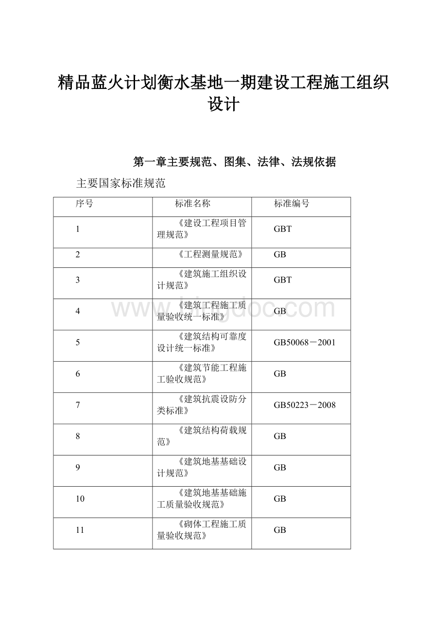 精品蓝火计划衡水基地一期建设工程施工组织设计Word文档格式.docx