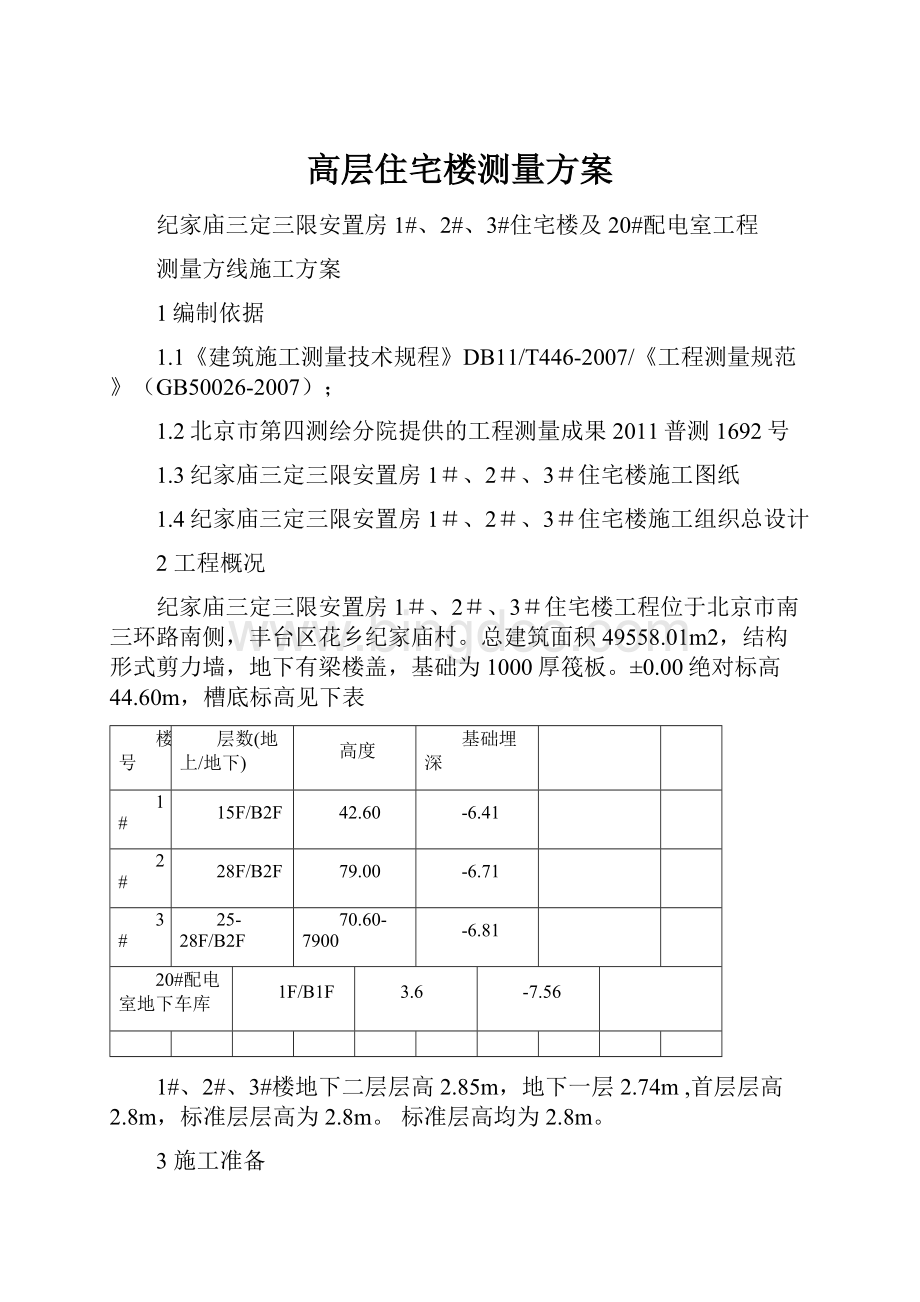 高层住宅楼测量方案Word文件下载.docx_第1页