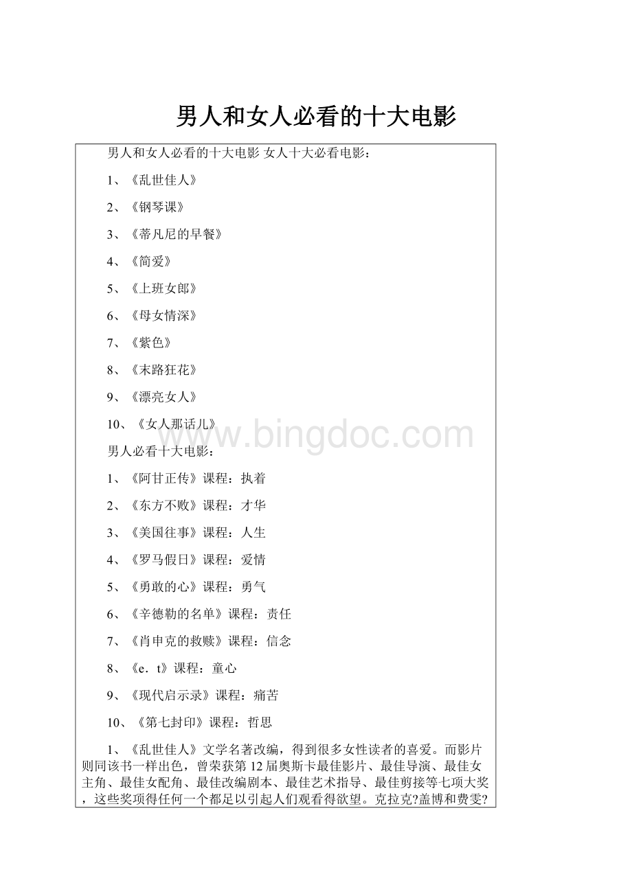 男人和女人必看的十大电影.docx_第1页