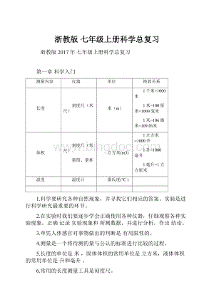 浙教版 七年级上册科学总复习.docx