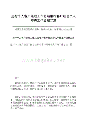 建行个人客户经理工作总结银行客户经理个人年终工作总结二篇.docx