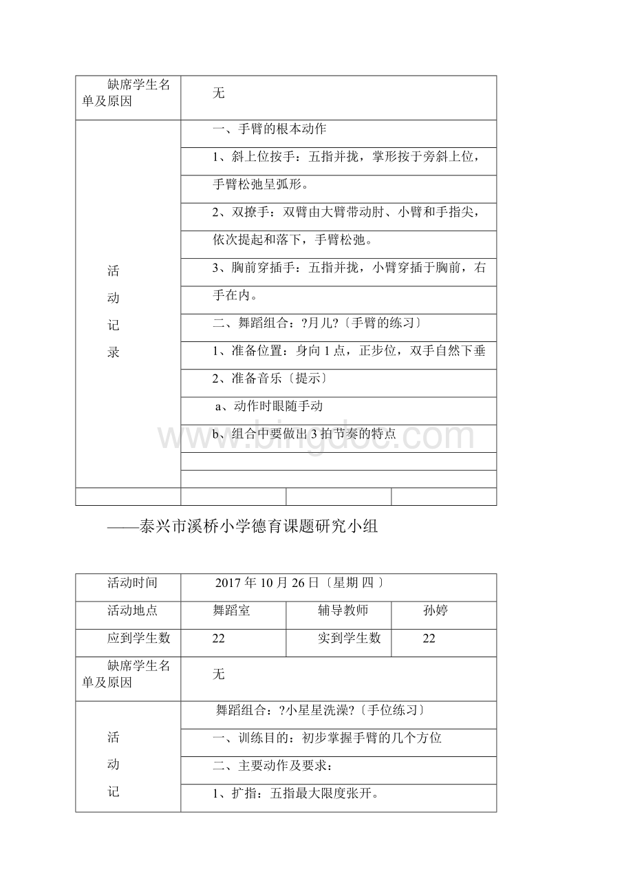 小学舞蹈社团活动记录表Word文档格式.docx_第2页