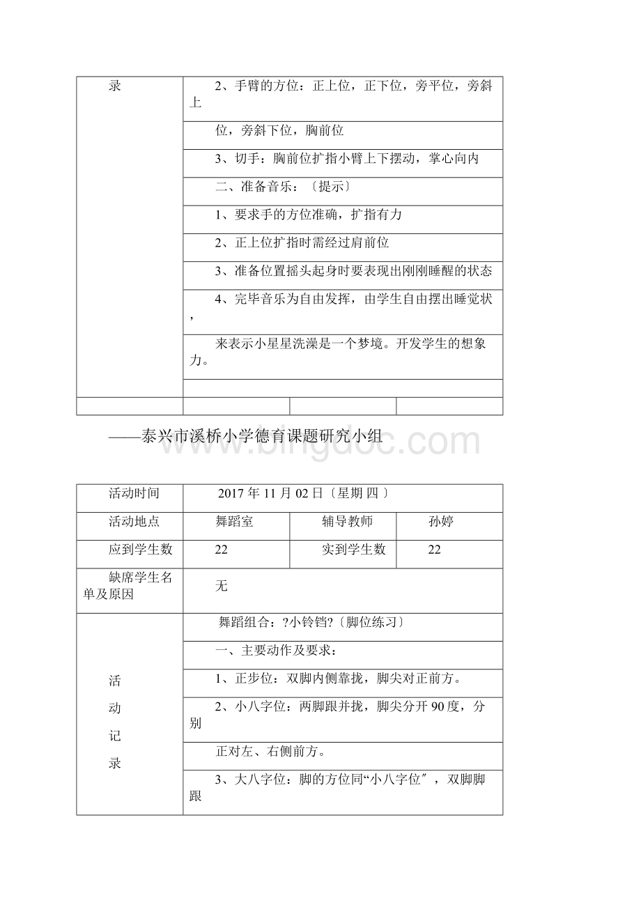 小学舞蹈社团活动记录表Word文档格式.docx_第3页