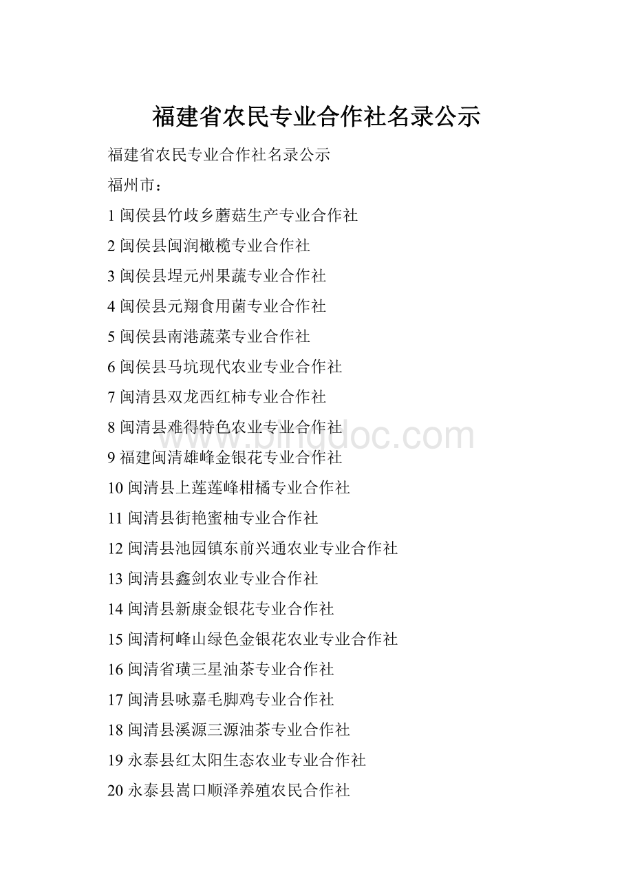 福建省农民专业合作社名录公示.docx_第1页