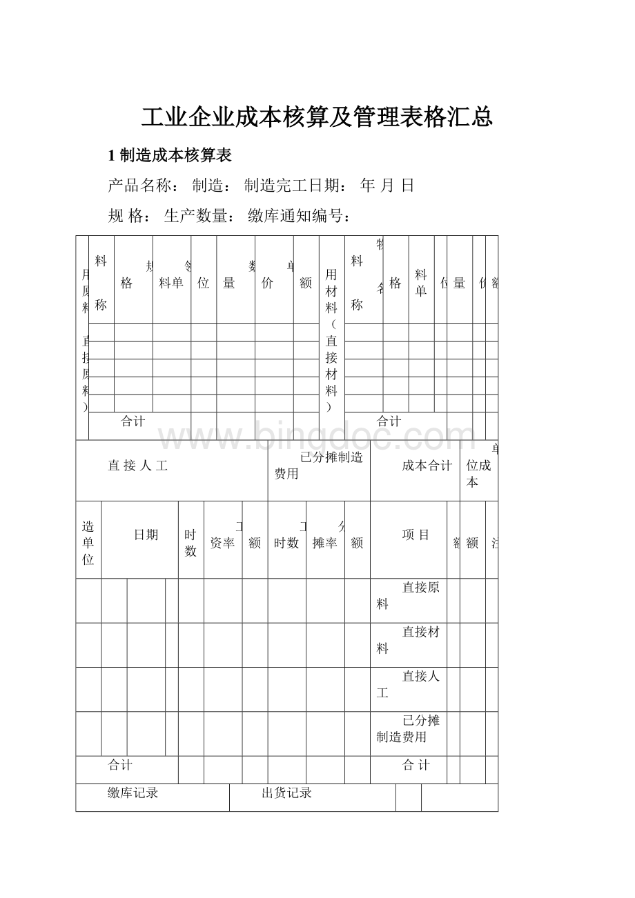 工业企业成本核算及管理表格汇总.docx_第1页