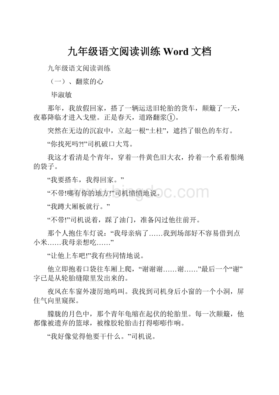 九年级语文阅读训练Word文档Word格式.docx_第1页