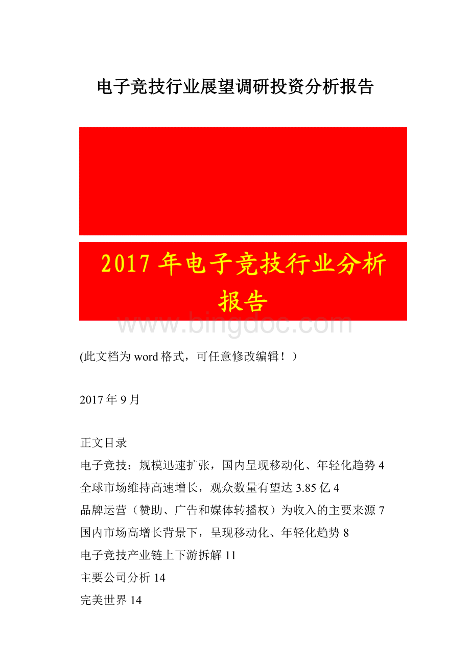 电子竞技行业展望调研投资分析报告.docx_第1页