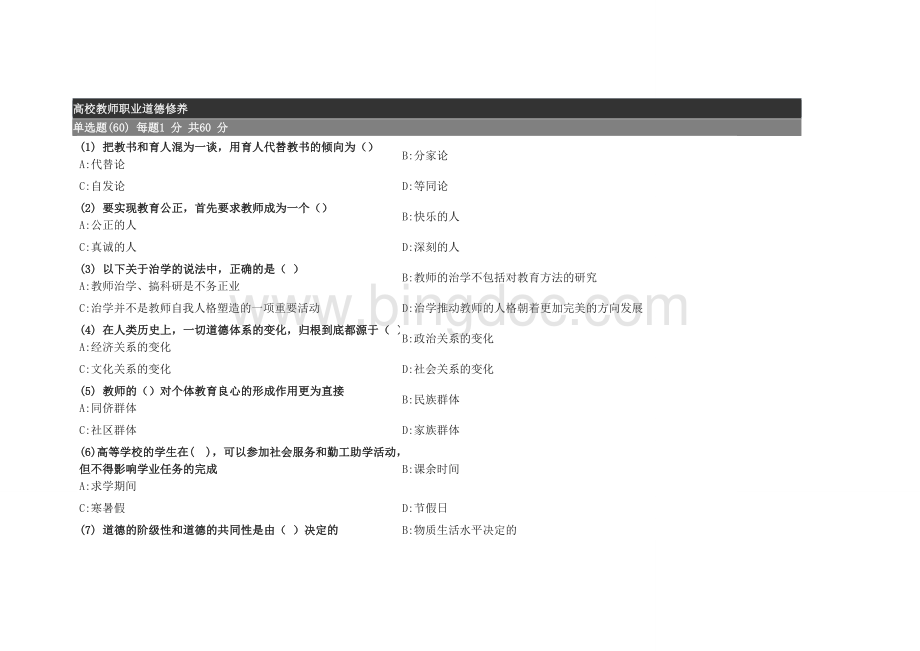 高校教师职业道德修养试题1文档格式.doc_第1页