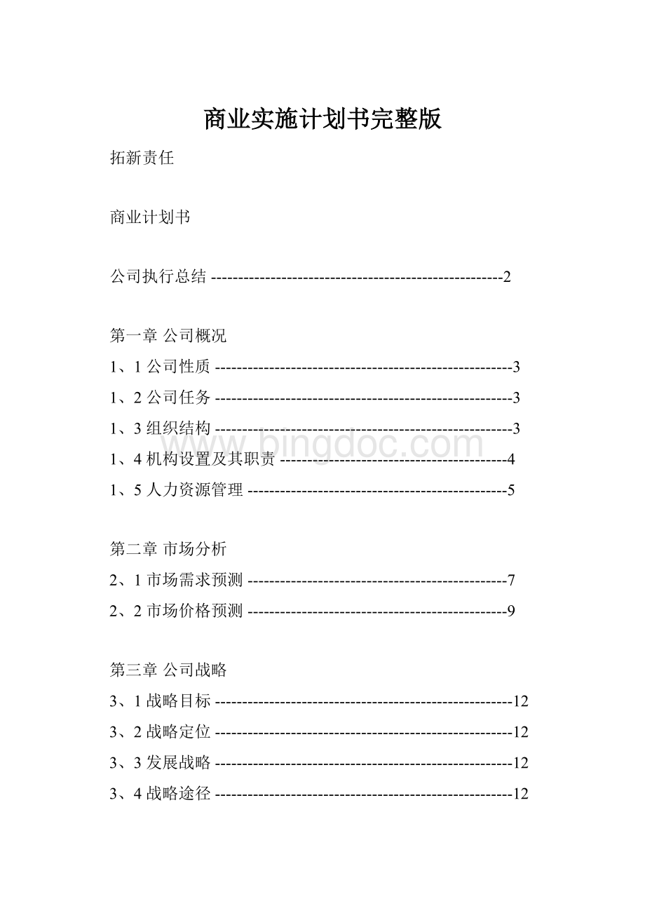 商业实施计划书完整版Word文档格式.docx