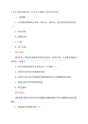 上半年合肥市肥西县《公共卫生基础》事业单位考试Word下载.docx