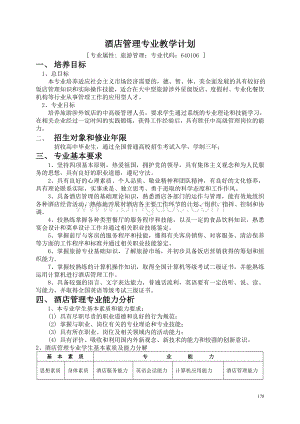 酒店管理专业教学计划Word文件下载.doc