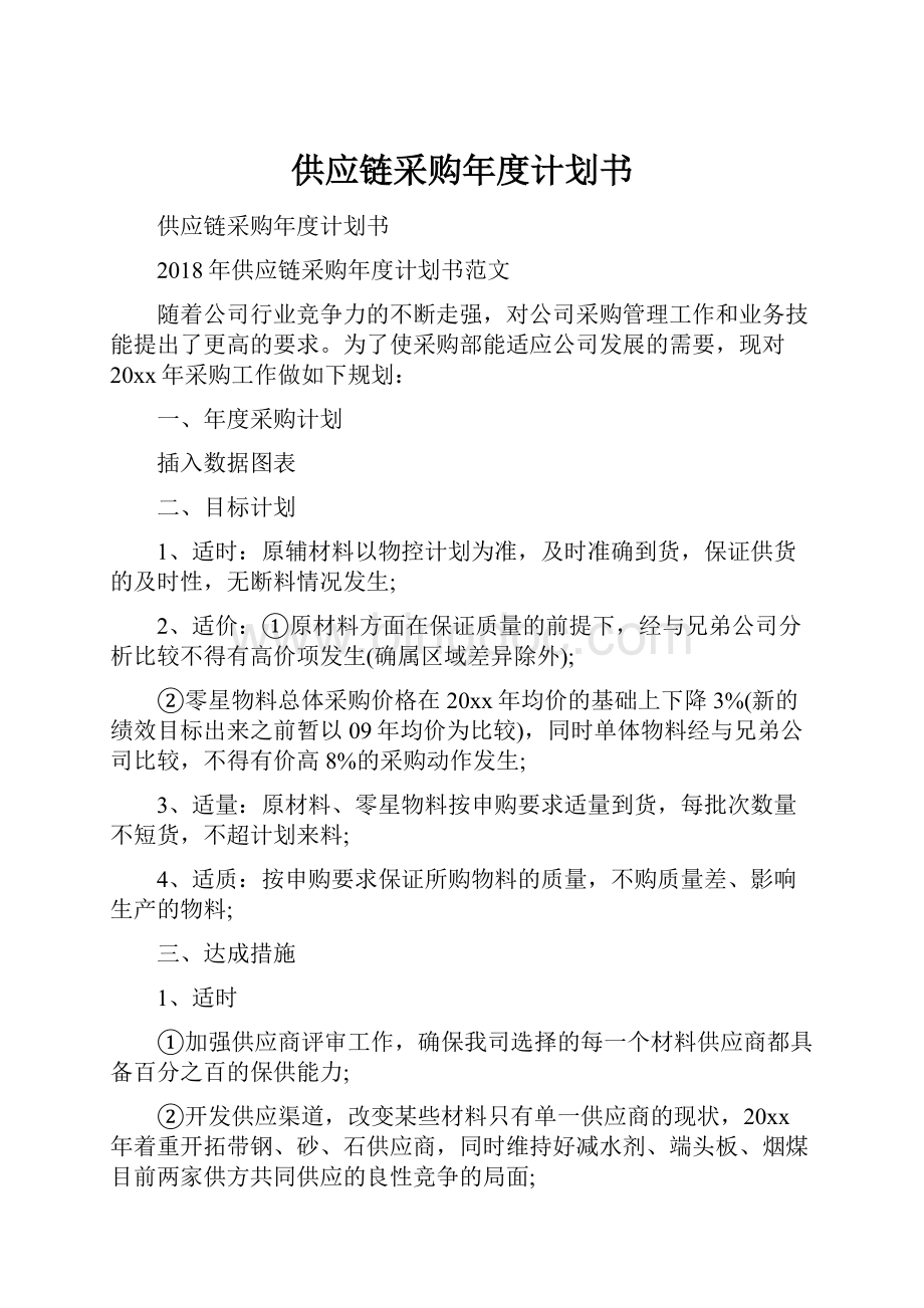 供应链采购年度计划书Word格式文档下载.docx_第1页