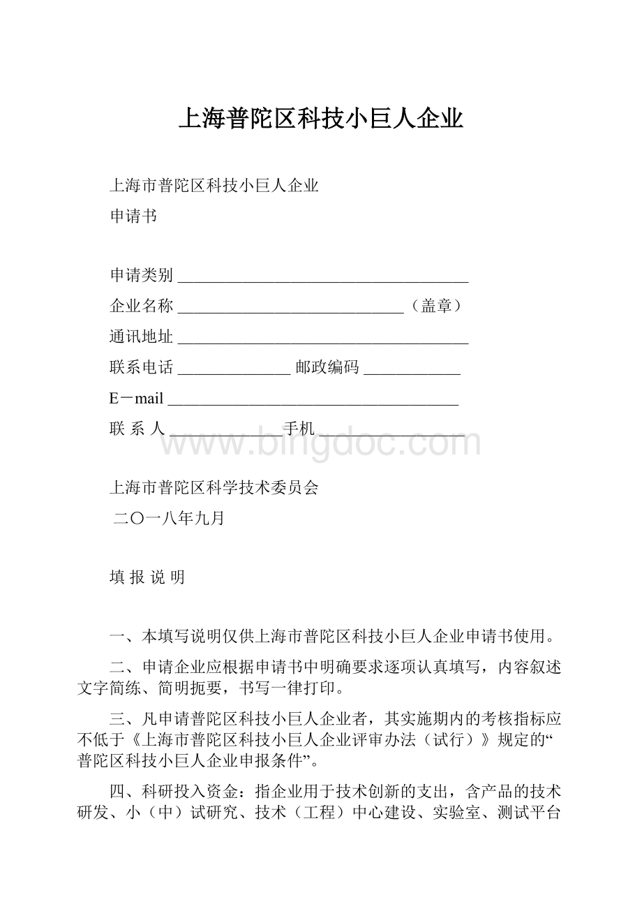 上海普陀区科技小巨人企业Word格式.docx