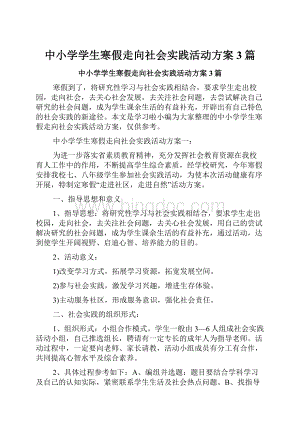 中小学学生寒假走向社会实践活动方案3篇.docx