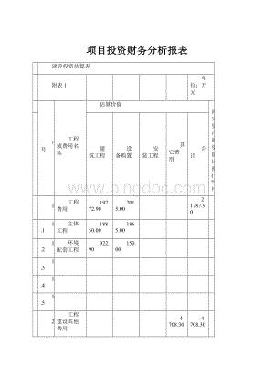 项目投资财务分析报表.docx