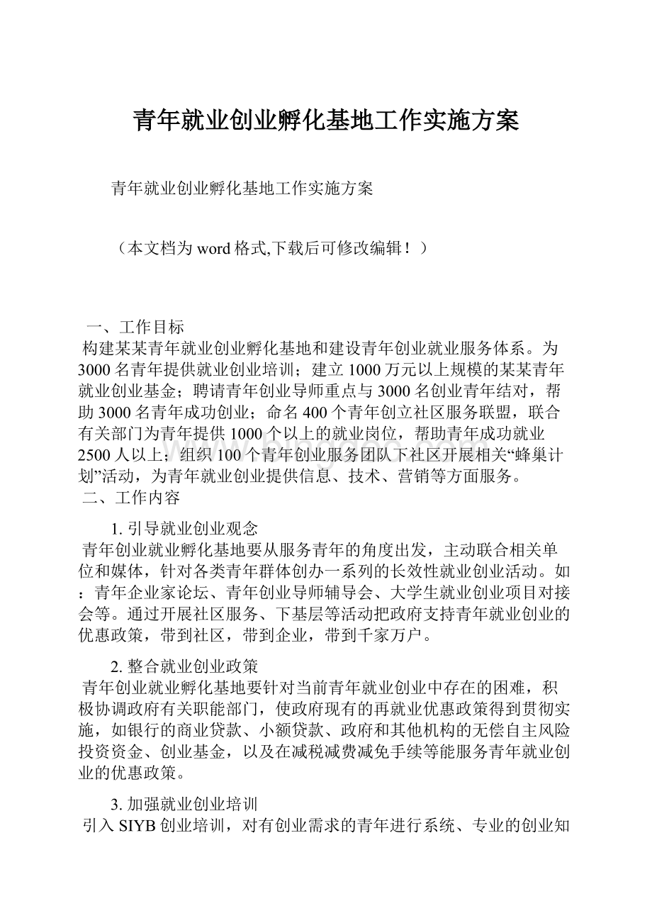 青年就业创业孵化基地工作实施方案.docx